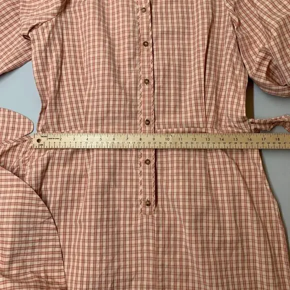 Sezane Jamy Linen Check Shirt Dress Faux Wrap Women 42 Pink Plaid Long Sleeve - Picture 11 of 16